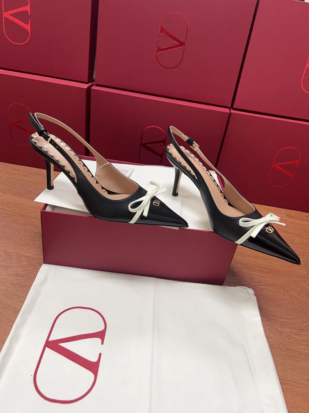 Valentino Women Black Patent Leather Bow Slingback Pumps product view 5