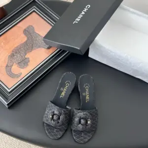 Chanel Women Black Fabric Quilted Mules product view 1