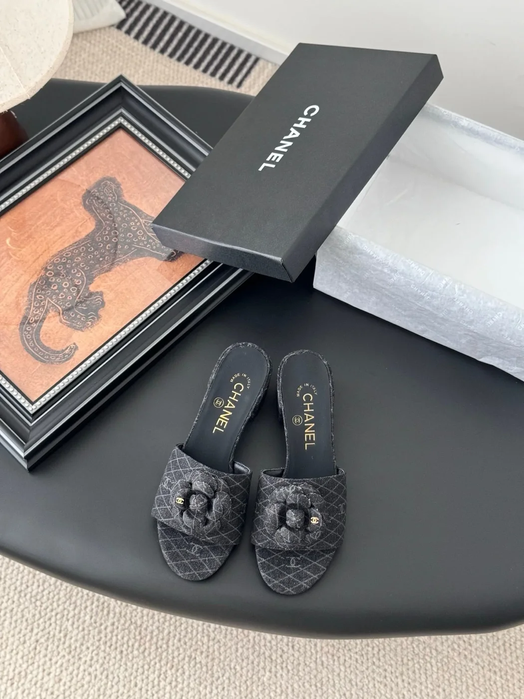 Chanel Women Black Fabric Quilted Mules product view 1