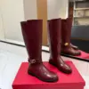 Valentino Women Burgundy Leather Knee High Boots product view 1