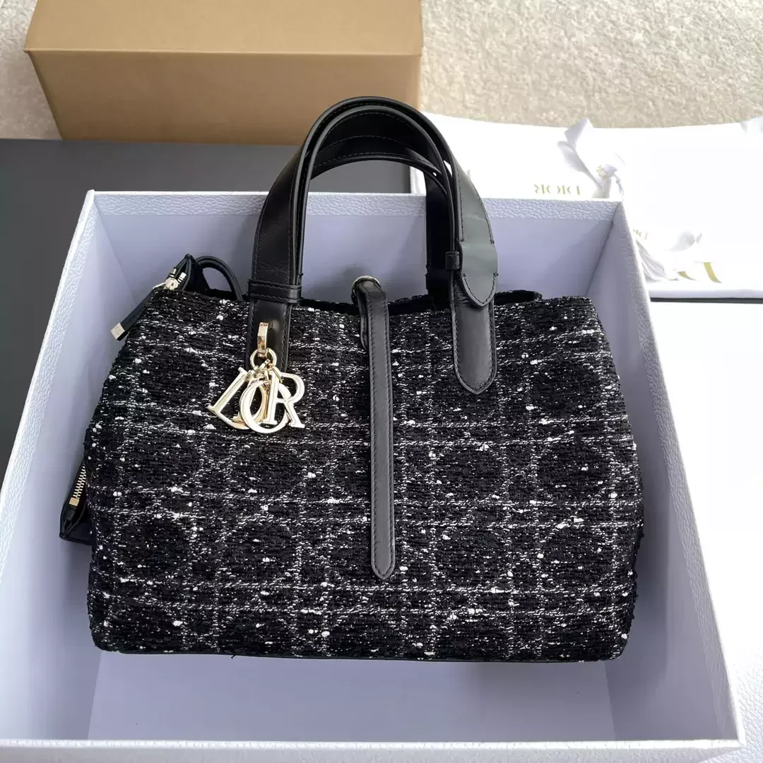 Dior Calfskin Tweed Cannage Medium Toujours Black White Bag product view 4
