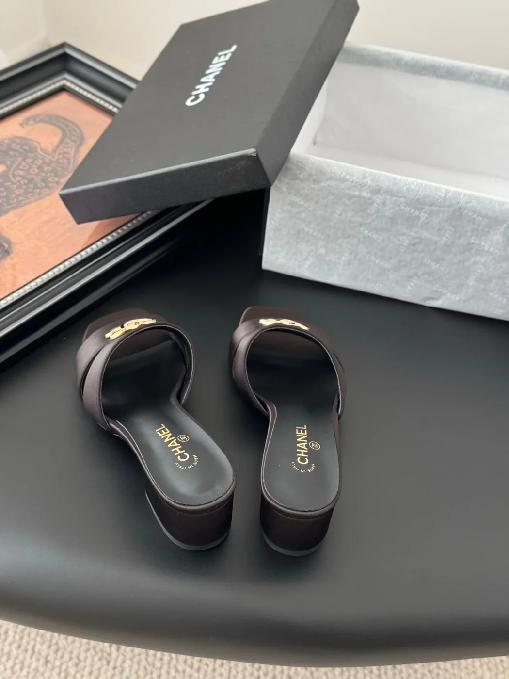 Chanel Women Dark Brown Satin Mules product view 5