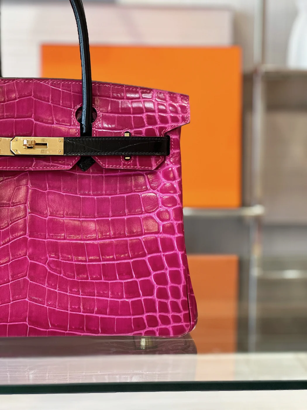 Hermès Birkin Pink/Black Crocodile Leather Gold Hardware – Custom Made Bag product view 6