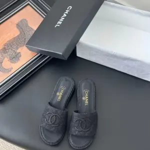 Chanel Women Black Fabric Slide Sandals product view 1