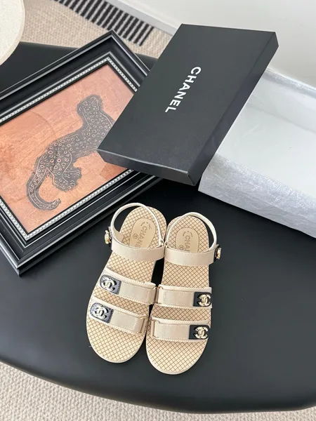 Chanel Women Beige Fabric Logo Strap Sandals product view 1