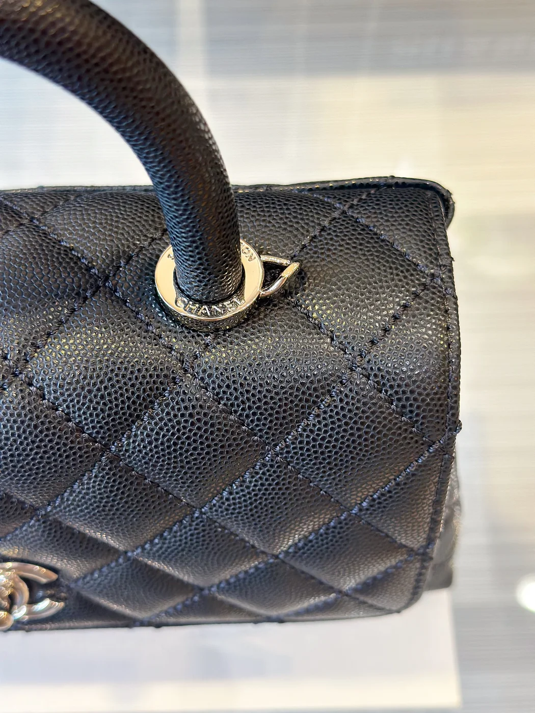 Chanel Coco Handbag Leather Black With Silver Lock 23 cm product view 4