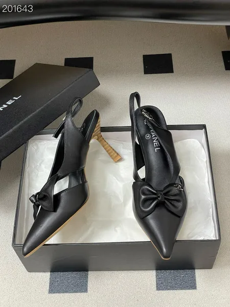Chanel Logo Bow Sling-back Heels Black product view 2