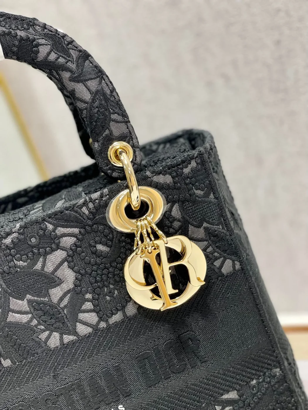 Dior Medium Lady D-Lite bag in black lace embroidery product view 5