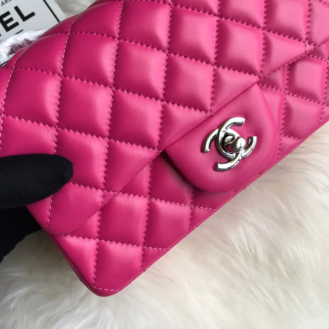 Chanel 20 Classic Small Double Flap Bag In Deep Pink Calfskin product view 5