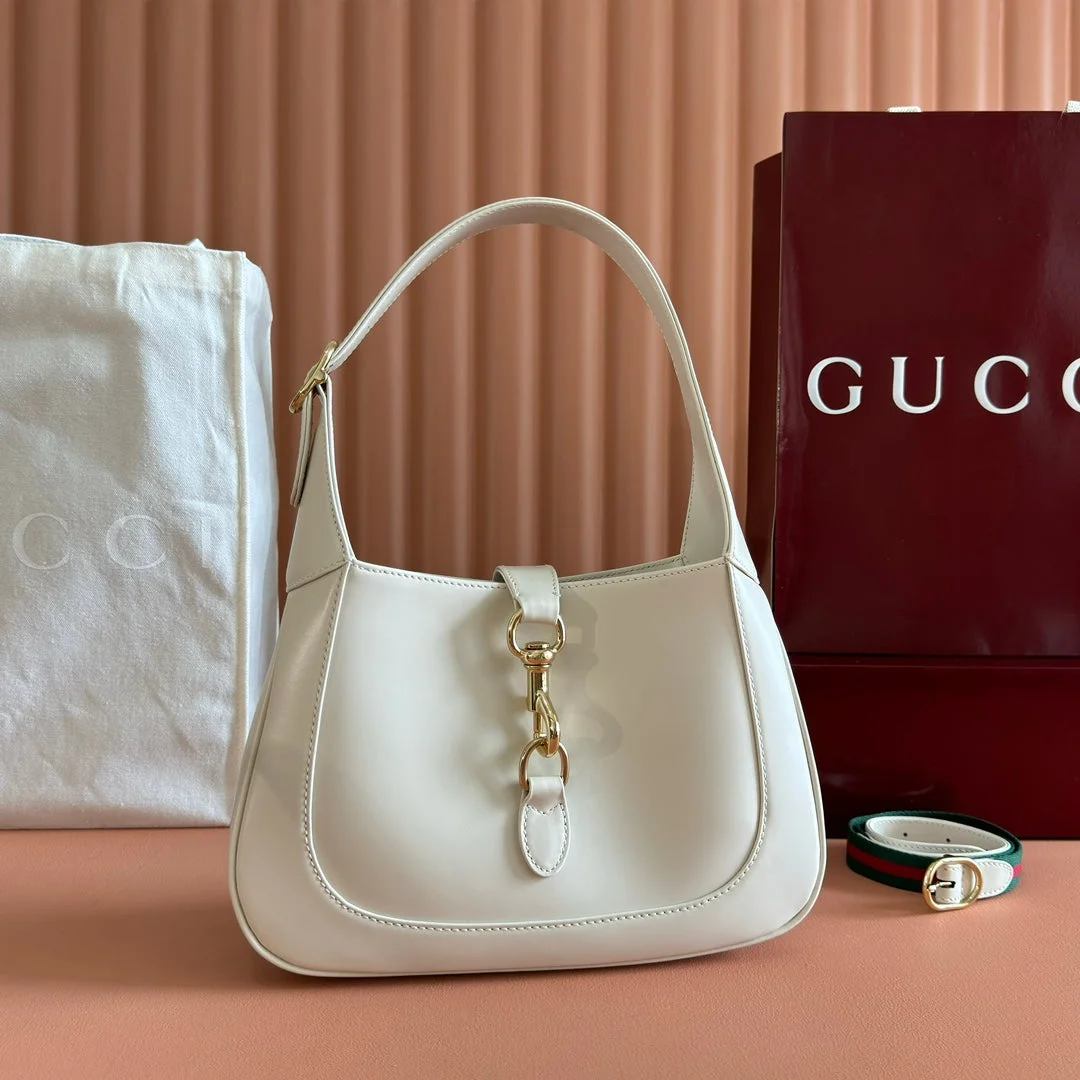 Gucci Jackie Small Shoulder Bag 27 In White Calfskin Gold Hardware product view 1