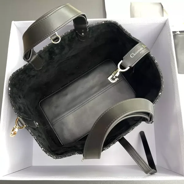 Dior Calfskin Tweed Cannage Medium Toujours Black White Bag product view 8