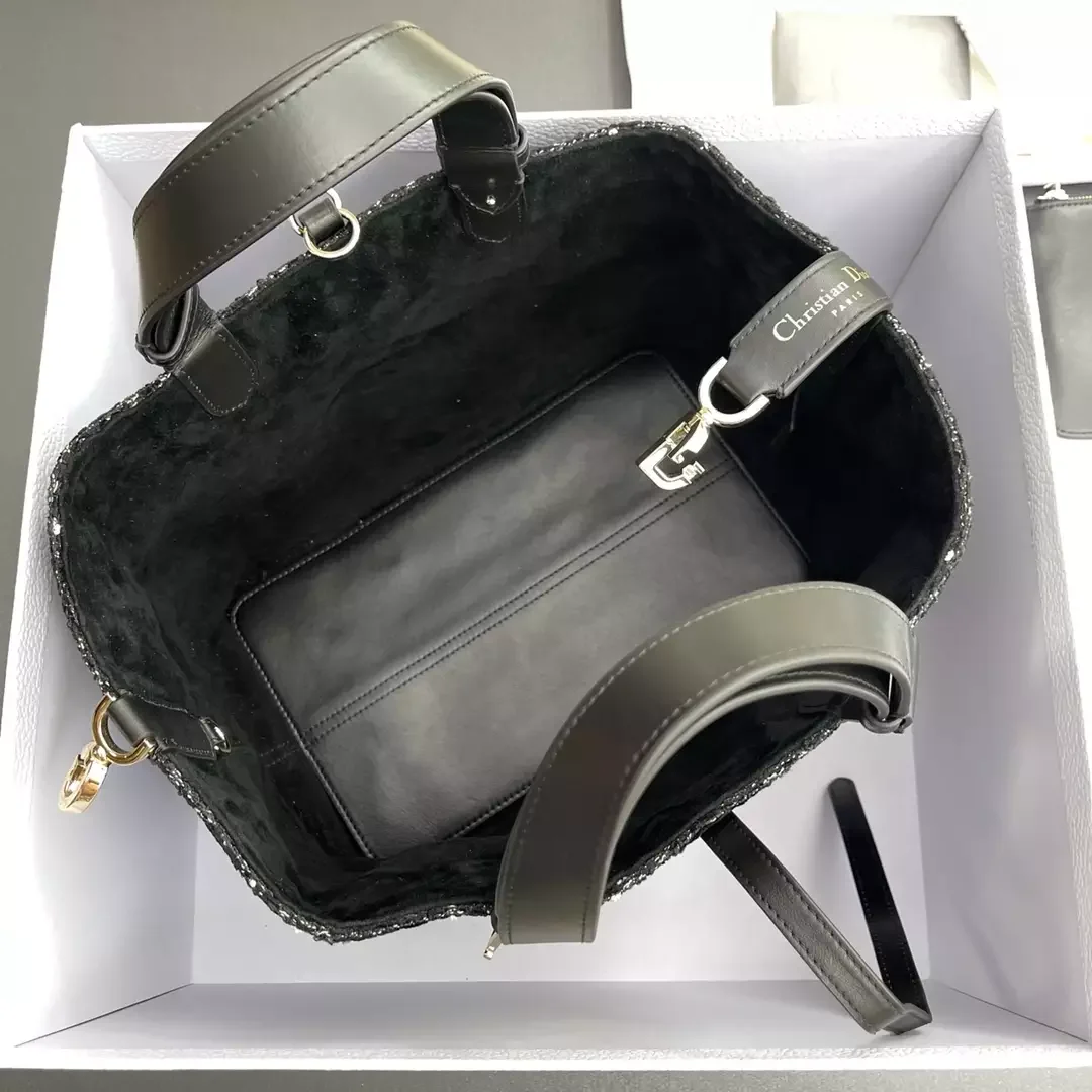 Dior Calfskin Tweed Cannage Medium Toujours Black White Bag product view 8