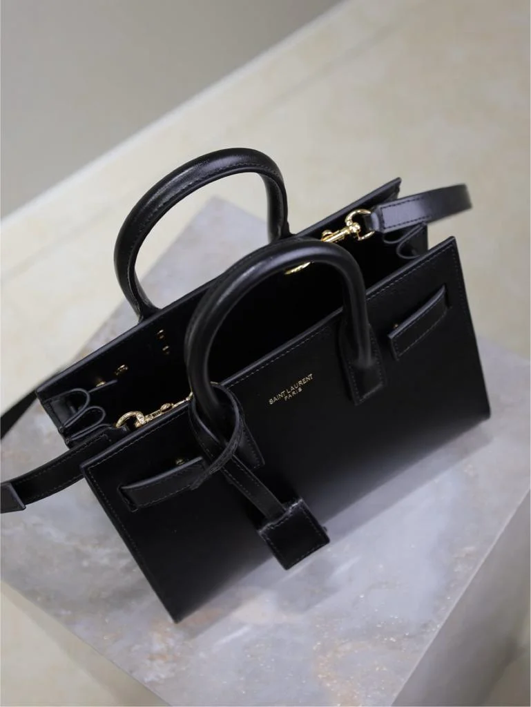 Saint Laurent Sac De Jour Gold Black Grain Leather Bag product view 7