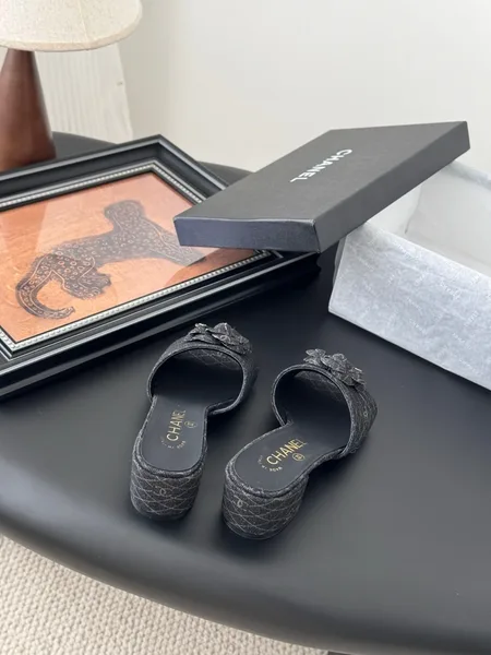 Chanel Women Black Fabric Quilted Mules product view 6