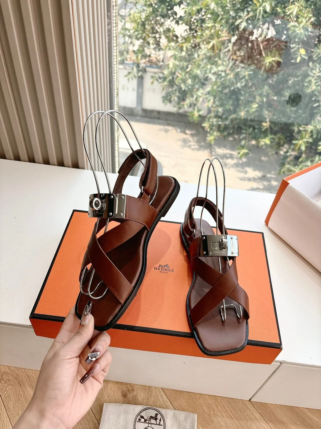 Hermès Women Brown Leather Sandals product view 6
