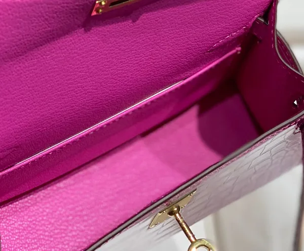 Hermès Mini Kelly In Deep Magenta Crocodile Skin Gold Hardware Bag product view 6