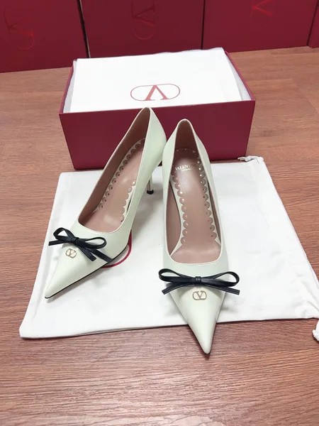 Valentino Women White Leather Pointed Toe Pumps product photo