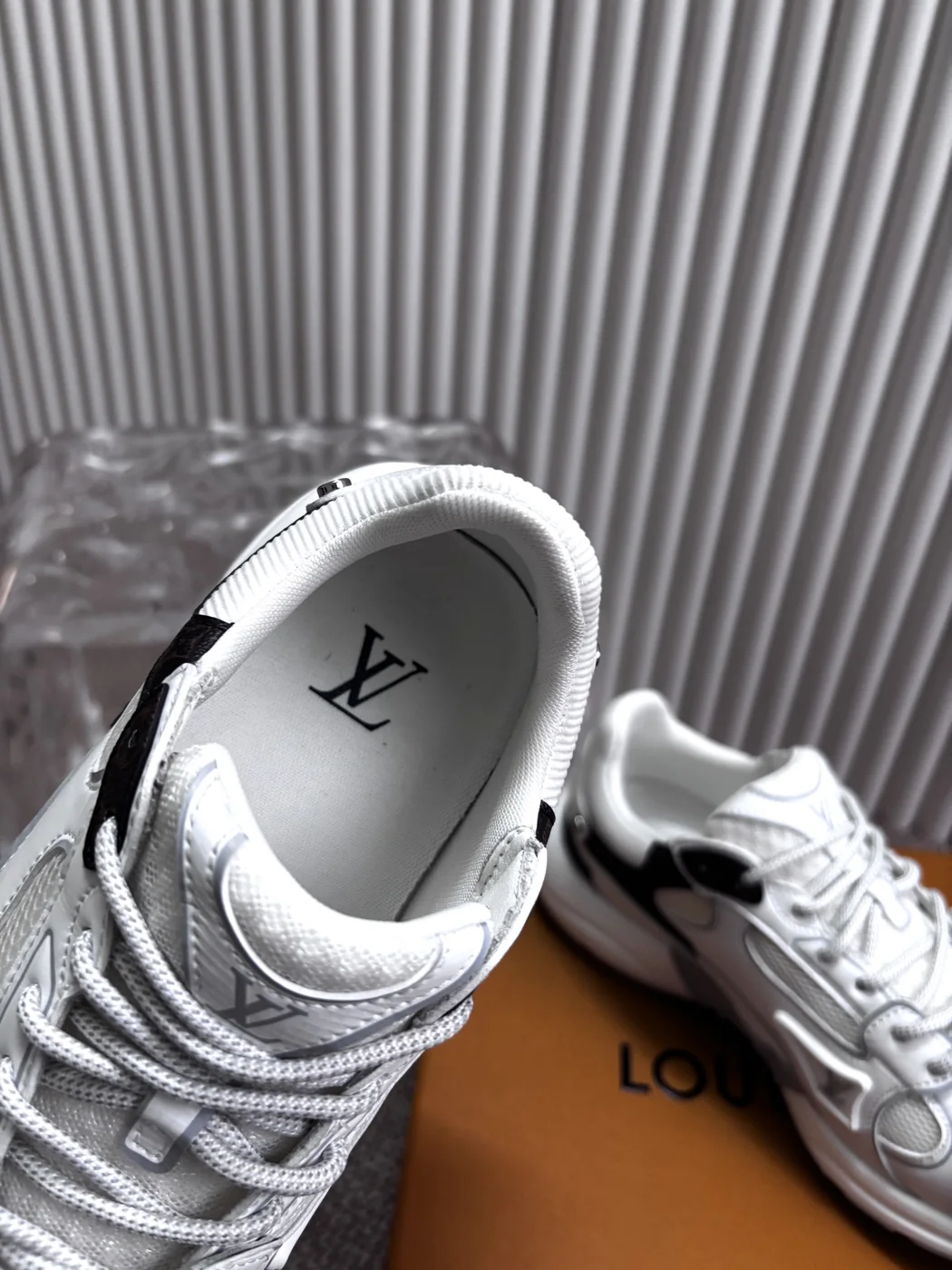 Louis Vuitton Women White Mesh Leather Sneakers product view 2