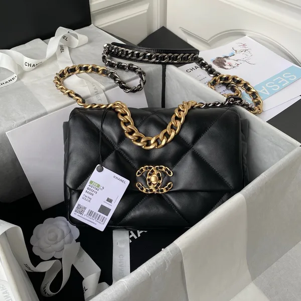 Chanel 19 Flap Bag Black Lambskin Gold Hardware product view 1