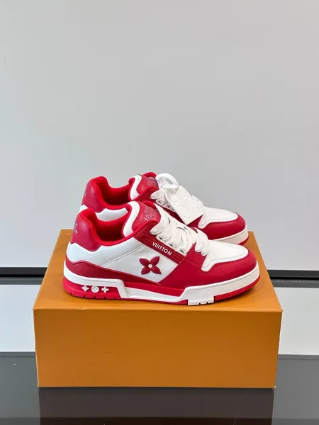 Louis Vuitton Men Red White Leather Sneakers product view 1