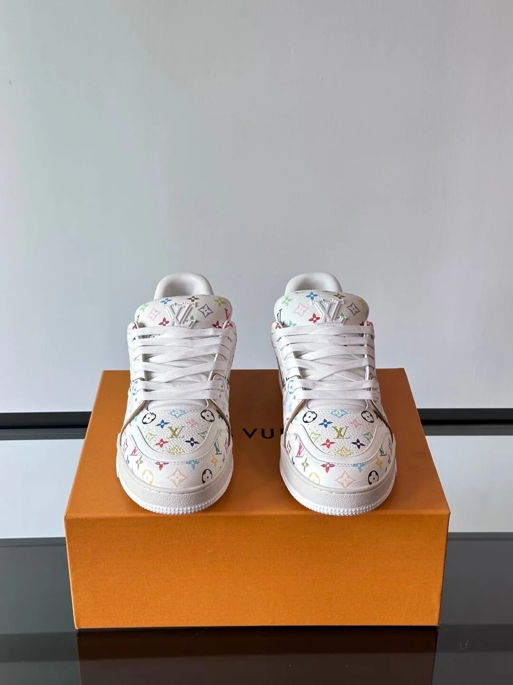 Louis Vuitton Men White Leather Multicolor Monogram Sneakers product view 2