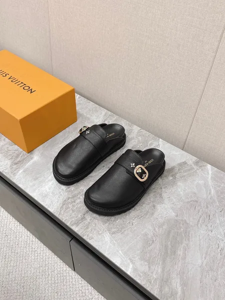 Louis Vuitton Women Black Leather Mules product photo