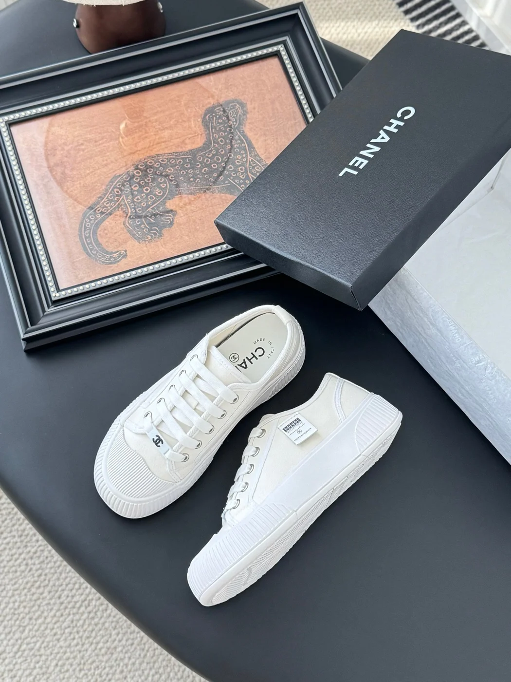 Chanel Women White Canvas Sneakers product view 4