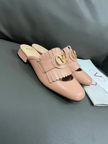 Valentino Women Pink Leather Fringe Mules product photo
