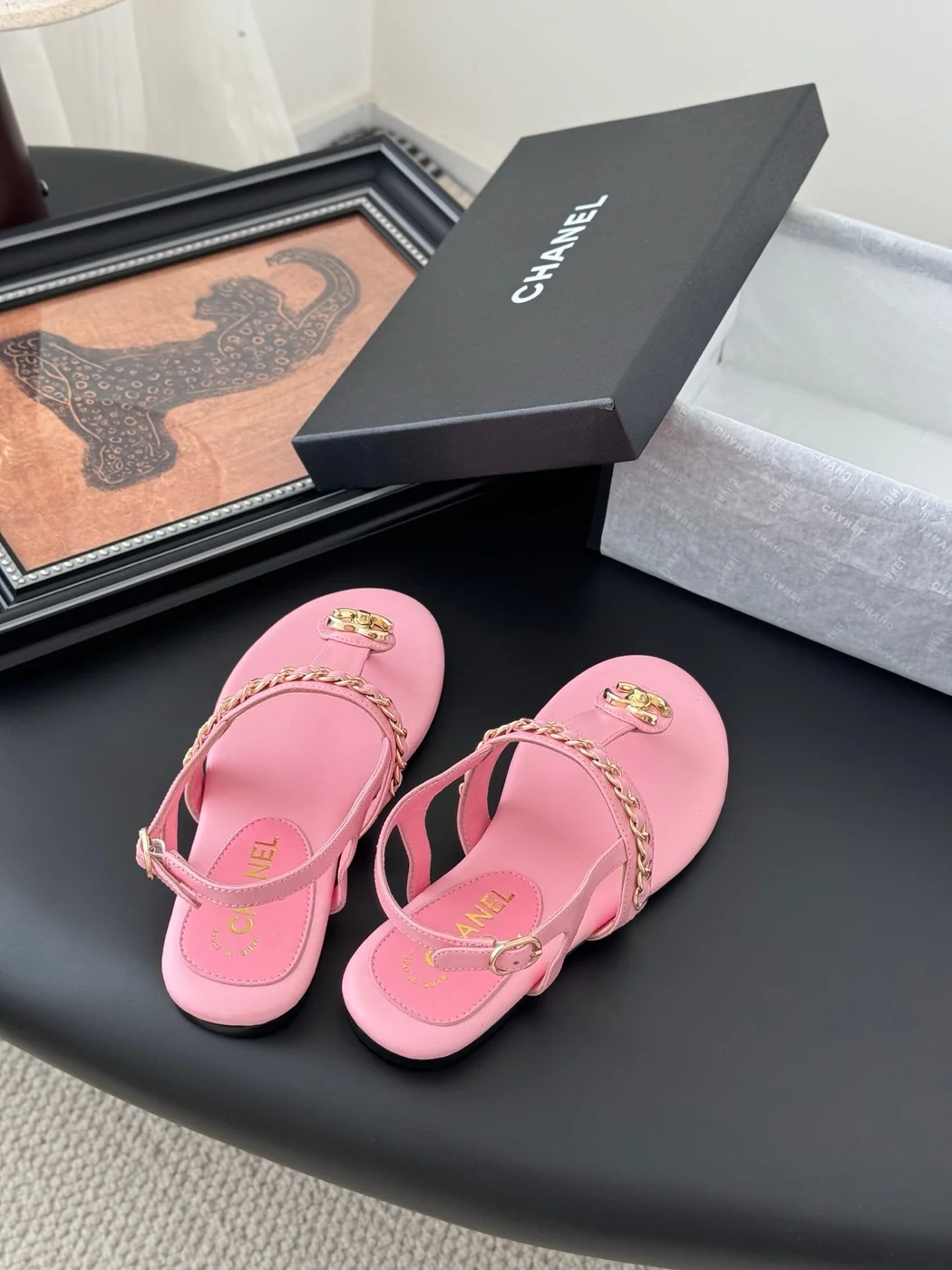 Chanel Women Pink Leather Sandals product view 5