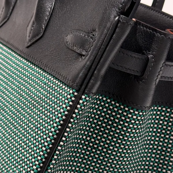 Hermès Birkin 25 cm In Black Swift Black/Mint/Blanc Toile Canvas (Custom-Made) Bag product view 8