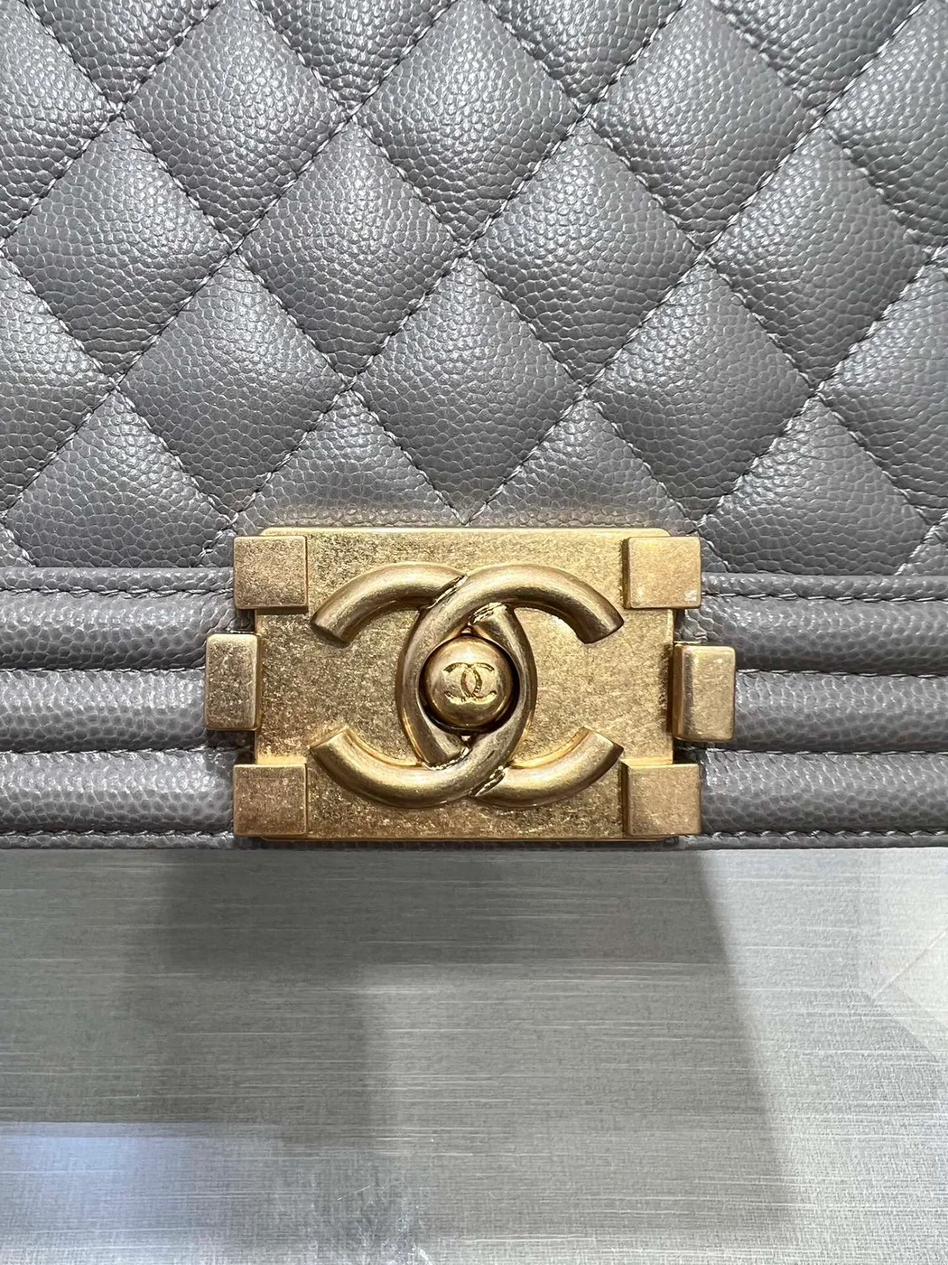 Chanel Boy Bag Medium 25 Grey Caviar Gold Hardware product view 7