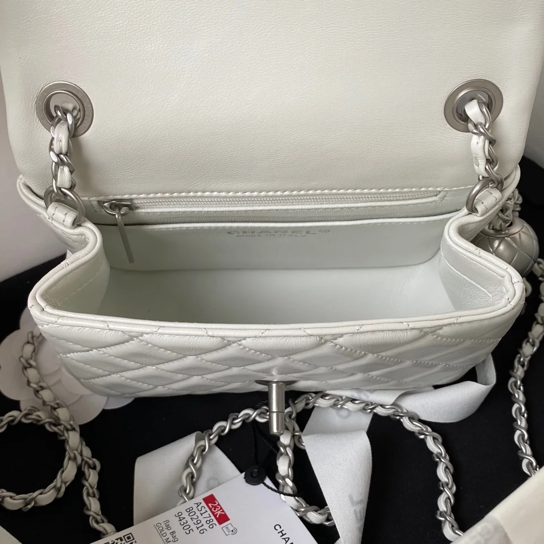 Chanel Mini White Calfskin Flap Bag with Silver Hardware product view 4