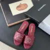 Chanel Women Burgundy Quilted Leather Slides product view 1