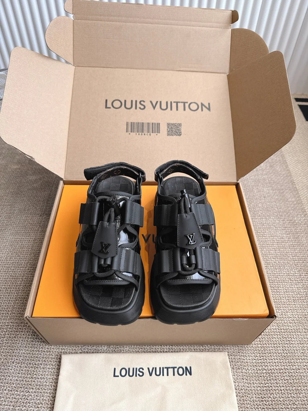 Louis Vuitton Women Black Leather Sporty Sandals product view 1