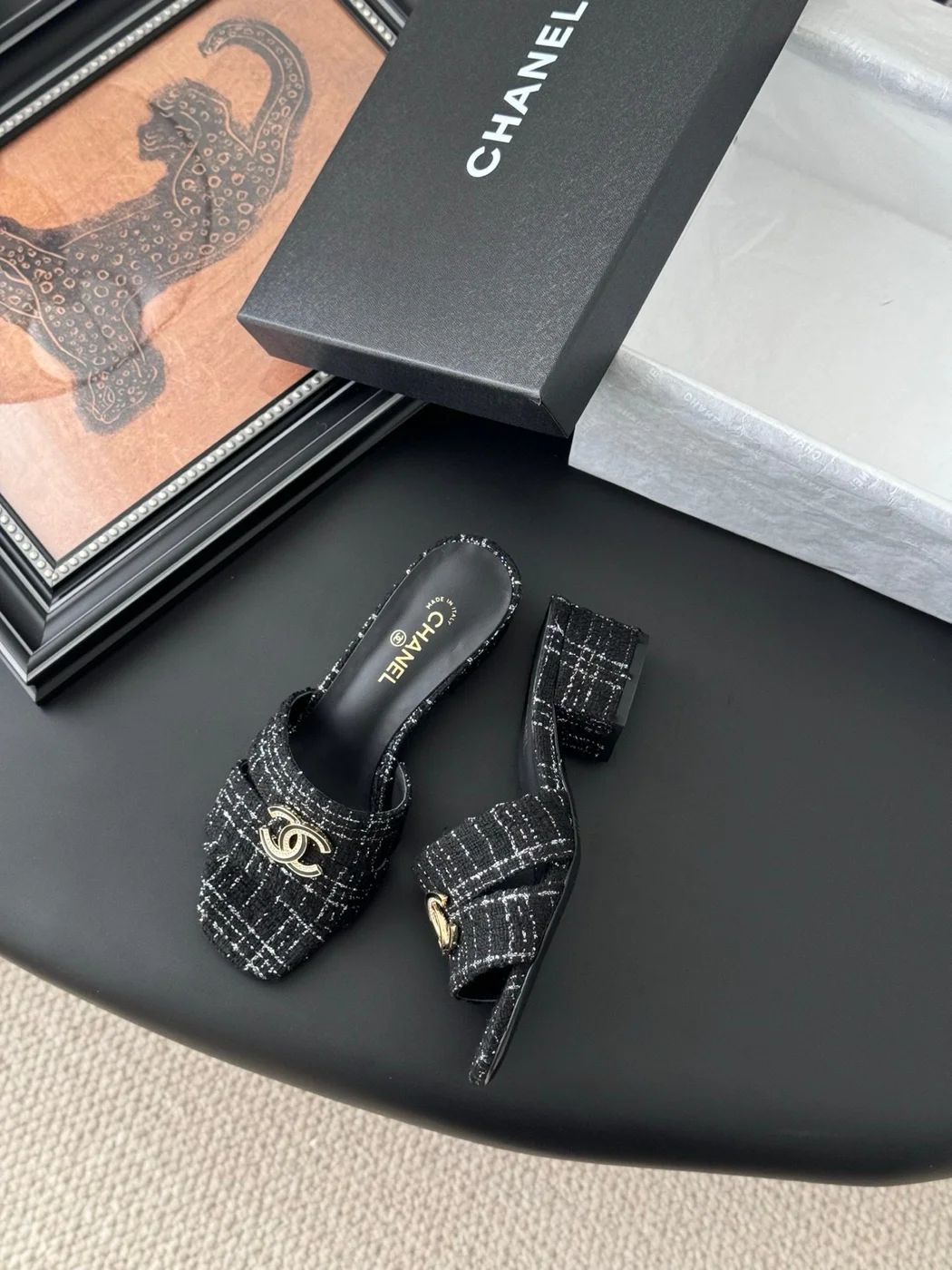 Chanel Women Black Tweed Mules product view 3