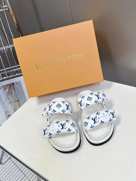 Louis Vuitton Women White Printed Fabric Sandals product view 1