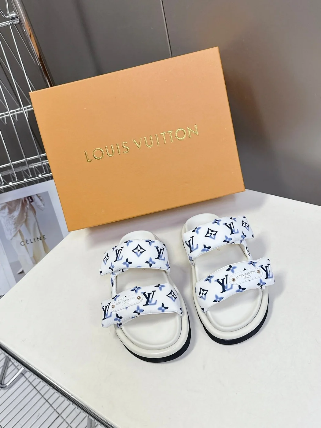 Louis Vuitton Women White Printed Fabric Sandals product view 1
