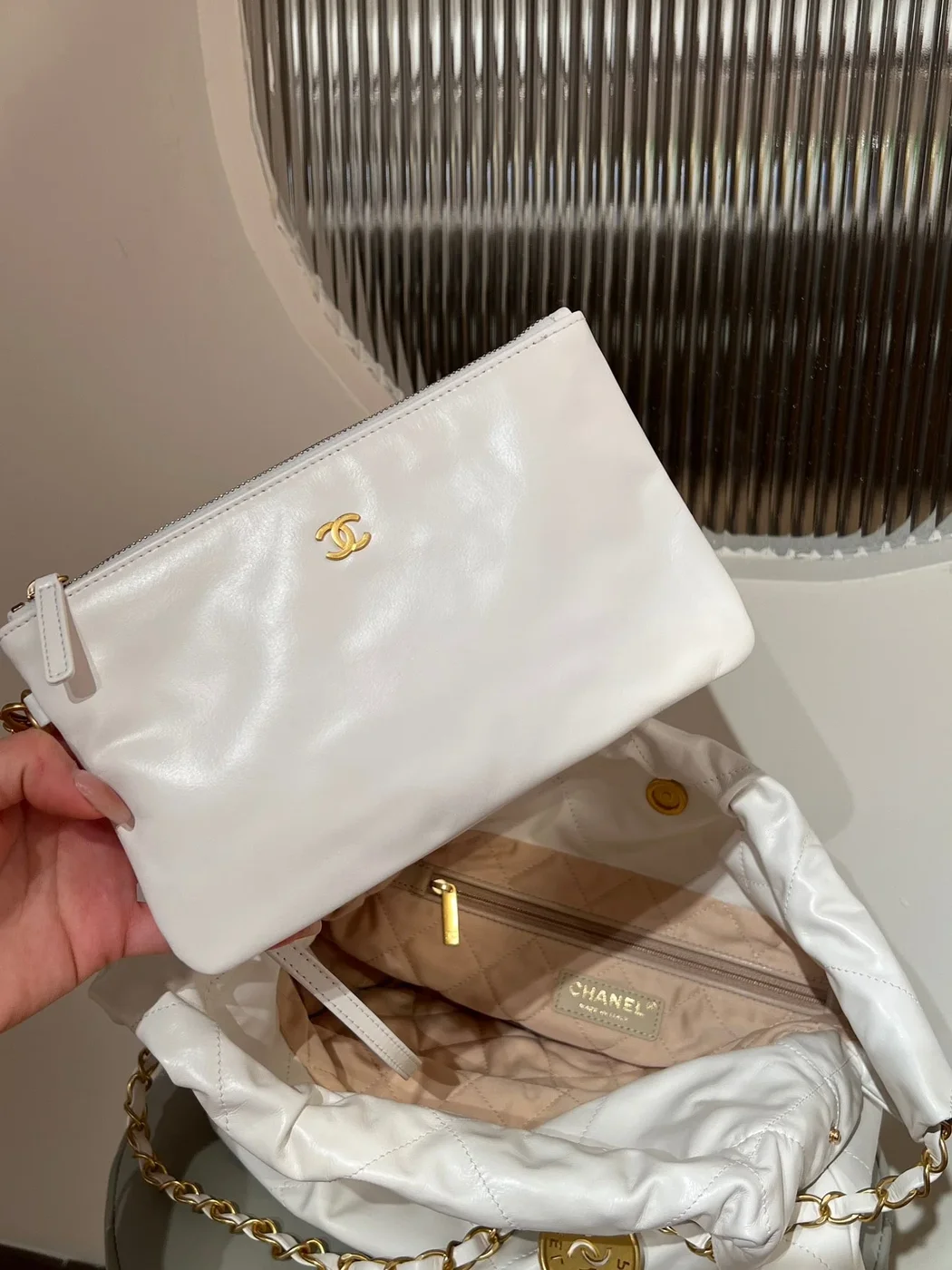 Chanel 22 Bag Small White Lambskin Leather product view 8