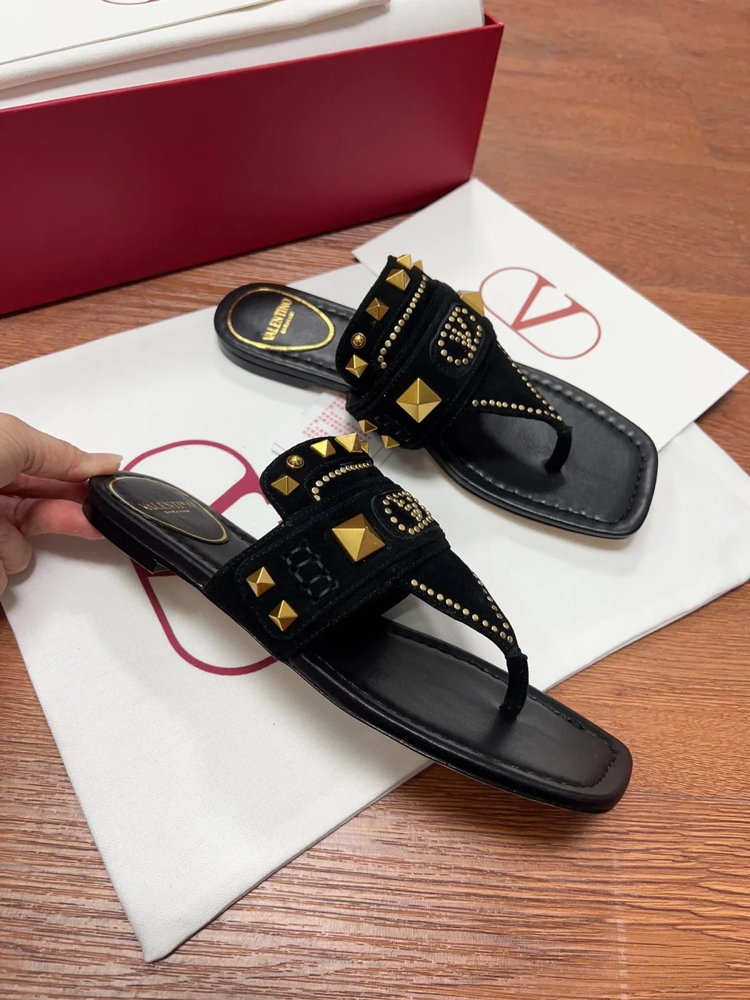 Valentino Women Brown Suede Studded Flats product view 6