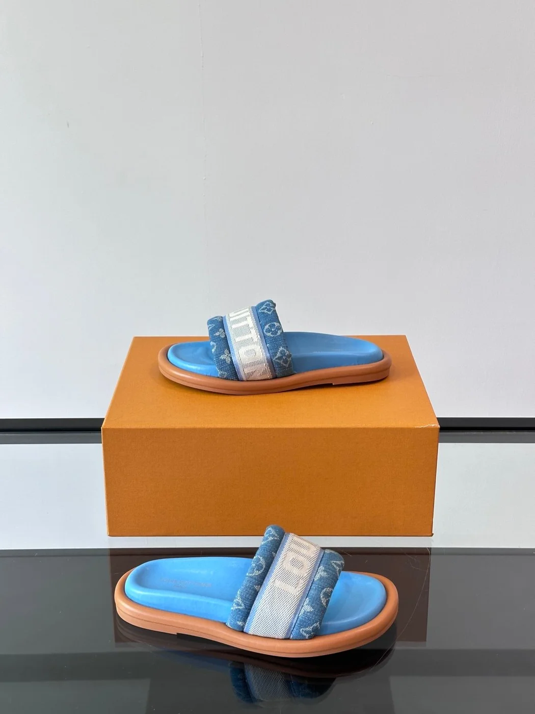 Louis Vuitton Men Blue Denim Canvas Slides product view 4