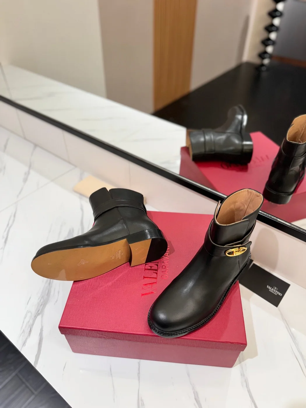 Valentino Women Black Leather Ankle Boots product view 2