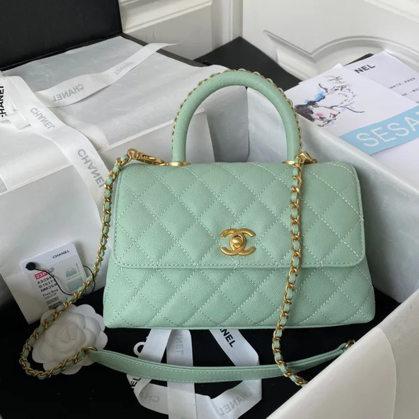 Chanel Coco Pastel Blue Handbags With Lock Gold 24 cm product photo