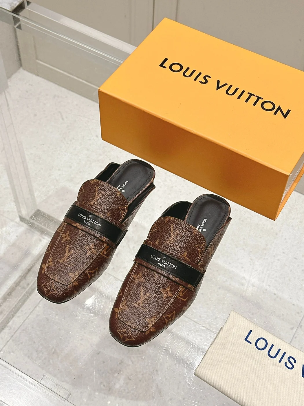 Louis Vuitton Women Brown Leather Monogram Mules product view 1
