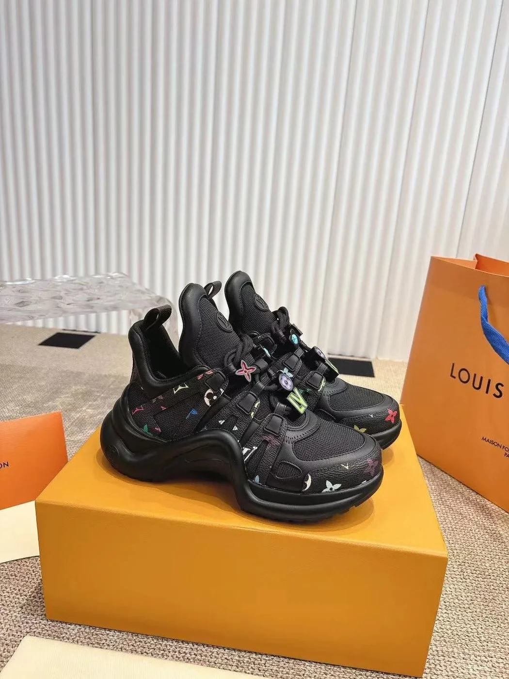 Louis Vuitton Women Black Mesh Multicolor Logo Sneakers product view 6