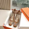 Hermès Women Beige Mesh And Brown Leather Sneakers product view 3