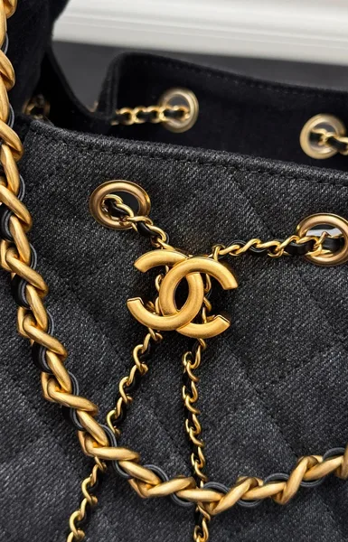 Chanel 25 Small In Black-Gray Denim With Gold Hardware Bag product view 10