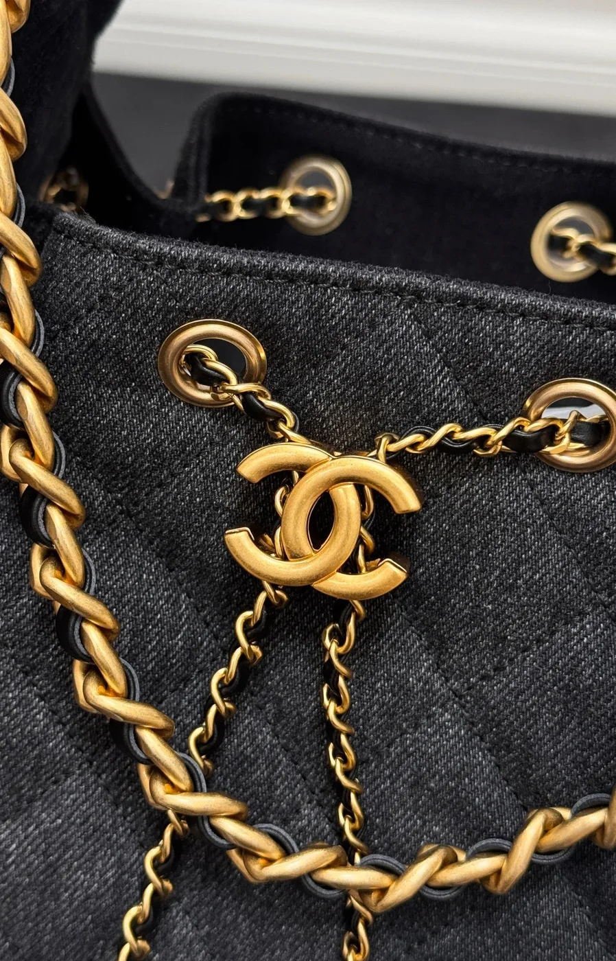 Chanel 25 Small In Black-Gray Denim With Gold Hardware Bag product view 10