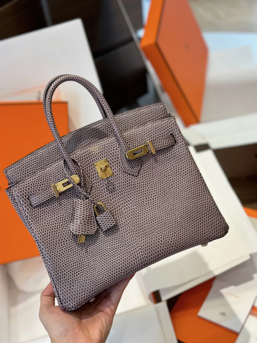 Hermès Birkin 25 Tris Fonce Lizard Leather Palladium Hardware Bag product view 6