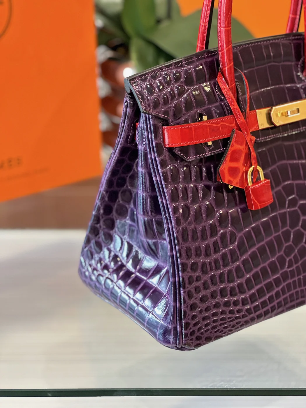 Hermès Birkin 30 Purple/Red Crocodile Leather Gold Hardware Bag product view 6