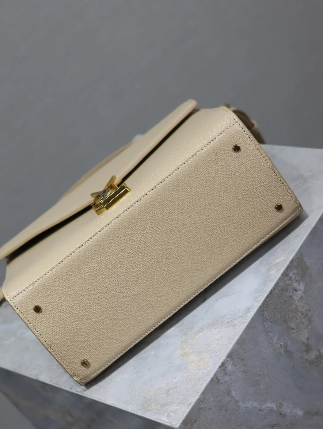 Saint Laurent Cassandra Top Handle Bag Medium In Beige Calfskin Gold Hardware product view 8